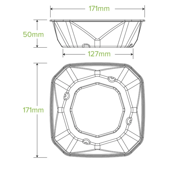 750ml Natural BioCane Octagonal Takeaway Base EcoMake