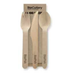 16cm Wood Knife, Fork, Spoon & Napkin Set