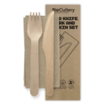 16cm Wood Knife, Fork & Napkin Set