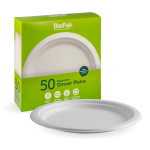 50 Pack – 25cm : 10 White BioPlates-Biopak